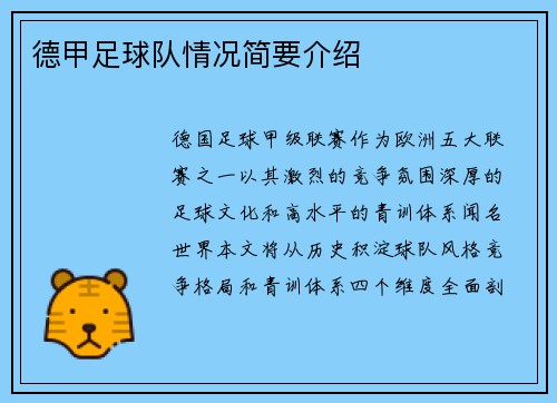 德甲足球队情况简要介绍